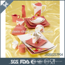 Porcelana 57 pcs conjunto de jantar de cor sólida, forma quadrada conjunto de jantar de porcelana, conjunto de placa